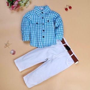 Collared Plaid Shirt & Pant Set